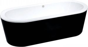 Douche Concurrent Ligbad Vrijstaand Black White Ovaal 80x178x55cm Glasvezelversterkt Hoogwaardig Acryl Glans Zwart Wit met Badwaste en Overloop