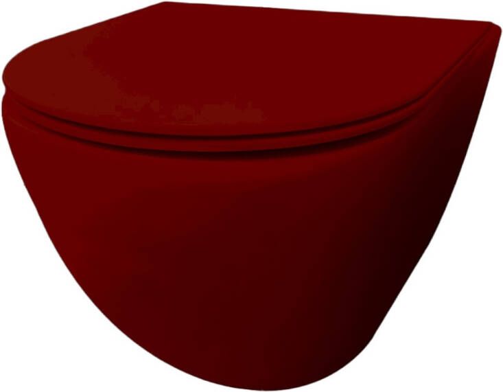 Best Design morrano-49-zonder-spoelrand wandcloset blinde bevestiging incl. zitting mat-donkerrood mat 4016840