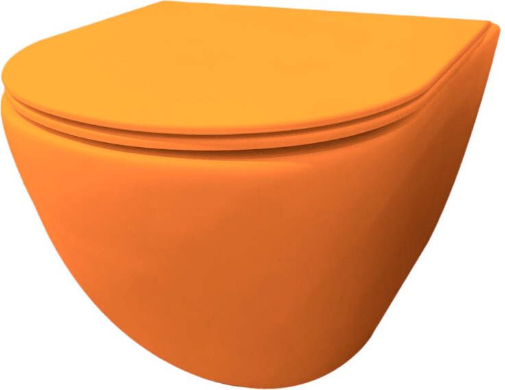 Best Design morrano-49-zonder-spoelrand wandcloset blinde bevestiging incl. zitting mat-oranje mat 4016610