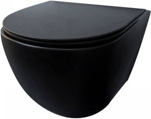 Douche Concurrent Toiletpot Hangend Best Design Morrano 54.8x35.9x33cm Rimfree met Softclose toiletbril Mat Zwart