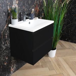 Boss & Wessing ACTIE BWS Badmeubel Paris | 80cm | Mat Wit Wastafel | Compleet Mat Zwart (1 Kraangat)