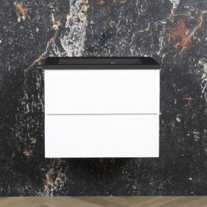 Boss & Wessing ACTIE BWS Badmeubel Paris | 80cm | Mat Zwart Wastafel | Compleet Hoogglans Wit (1 Kraangat)