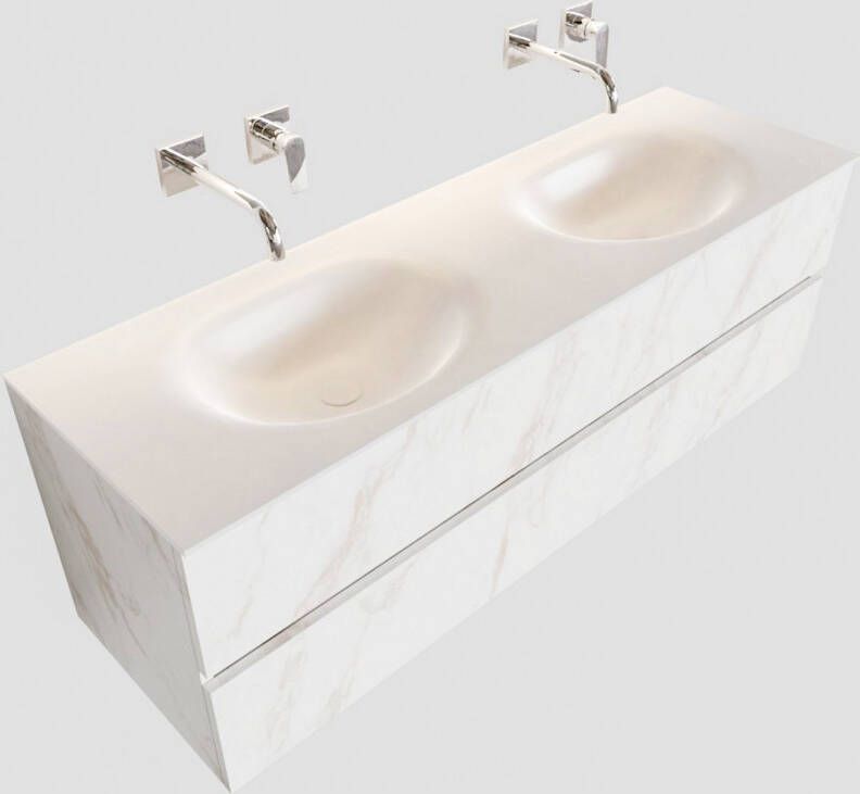 Boss & Wessing Badkamermeubel BWS Madrid Carrara Mat 150 cm Solid Surface Wastafel Dubbel (0 kraangaten 2 lades)