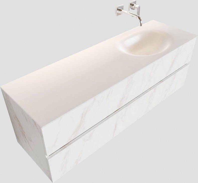 Boss & Wessing Badkamermeubel BWS Madrid Carrara Mat 150 cm Solid Surface Wastafel Rechts (0 kraangaten 2 lades)