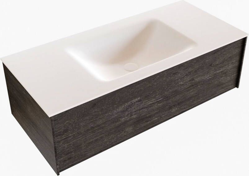 Boss & Wessing Badkamermeubel BWS Madrid Dark Brown 100x45x30 cm Mat Witte Solid Surface Wastafel (1 kraangat)