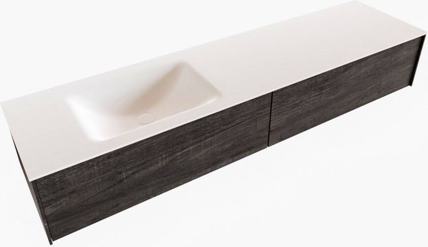 Boss & Wessing Badkamermeubel BWS Madrid Dark Brown 180x45x30 cm Mat Witte Solid Surface Wastafel Links (2 lades 0 kraangaten)