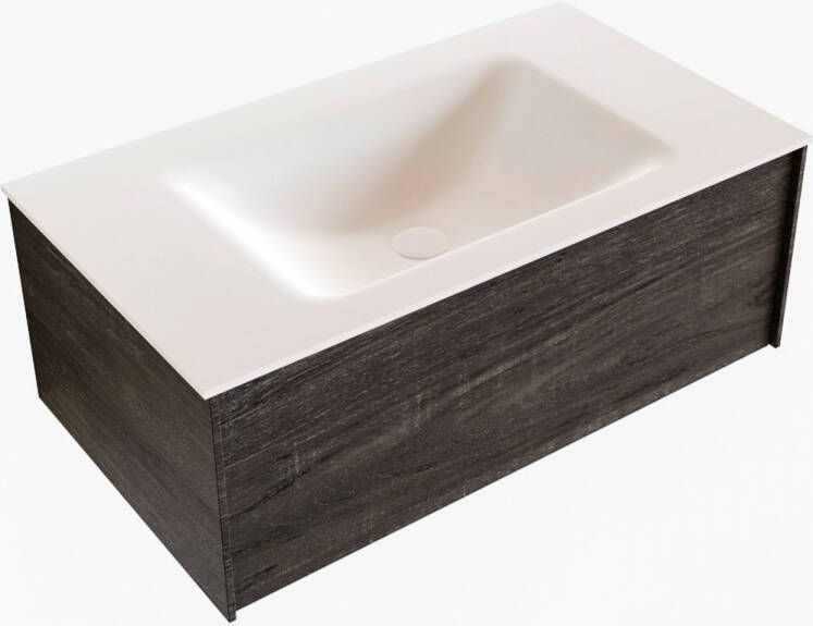 Boss & Wessing Badkamermeubel BWS Madrid Dark Brown 80x45x30 cm Mat Witte Solid Surface Wastafel (0 kraangaten)