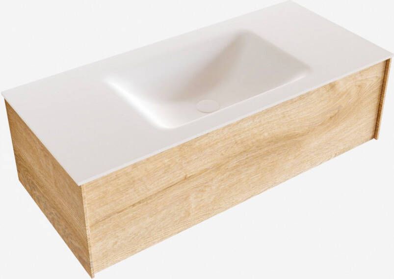 Boss & Wessing Badkamermeubel BWS Madrid Washed Oak 100x45x30 cm Mat Witte Solid Surface Wastafel (0 kraangaten)