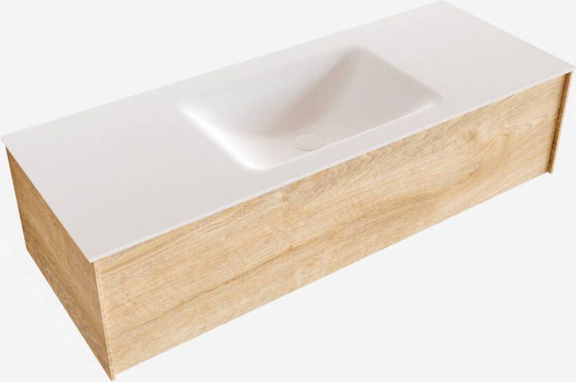 Boss & Wessing Badkamermeubel BWS Madrid Washed Oak 120x45x30 cm Mat Witte Solid Surface Wastafel (0 kraangaten)