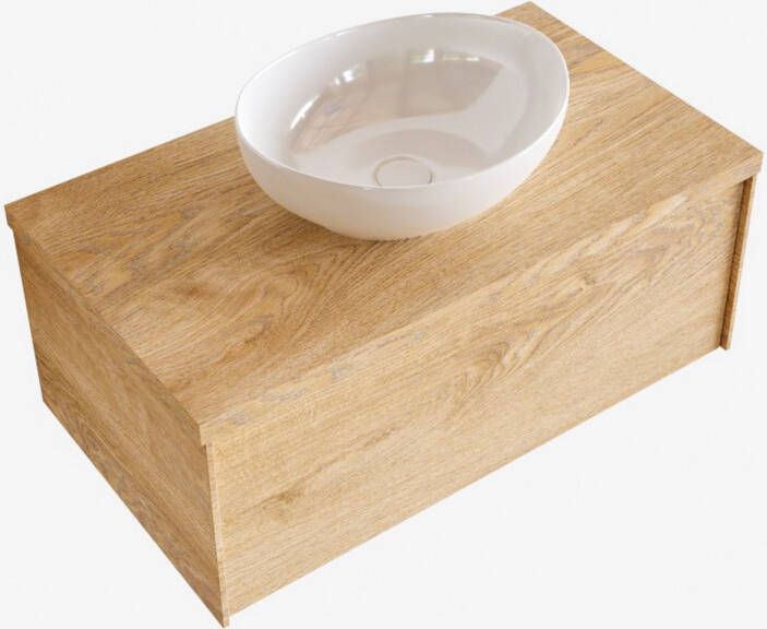 Boss & Wessing Badkamermeubel BWS Madrid Washed Oak 80 cm met Topblad en Keramische Waskom (1 kraangat)