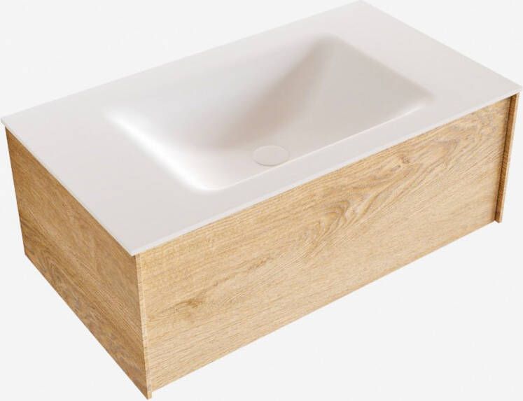 Boss & Wessing Badkamermeubel BWS Madrid Washed Oak 80x45x30 cm Mat Witte Solid Surface Wastafel (0 kraangaten)