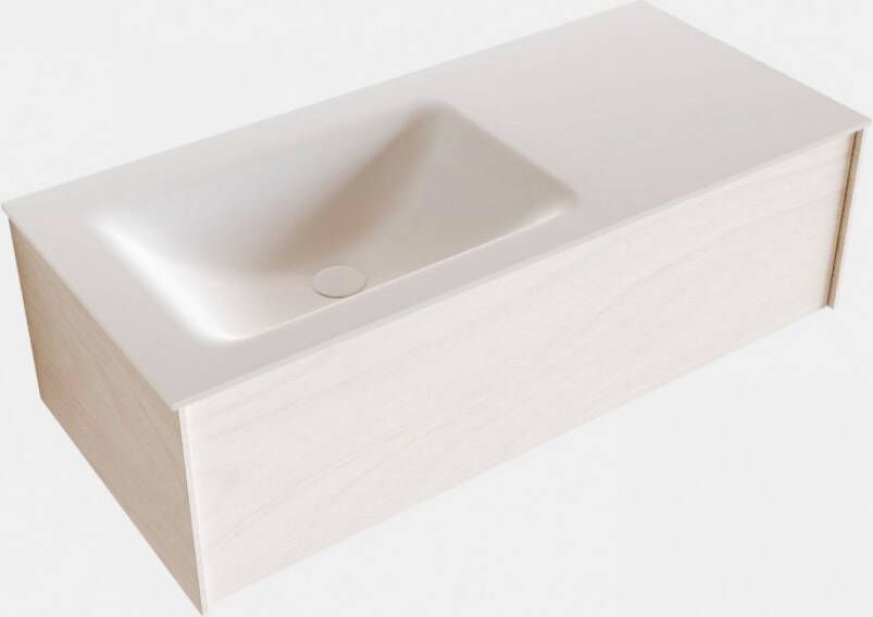 Boss & Wessing Badkamermeubel BWS Madrid Wit 100x45x30 cm Mat Witte Solid Surface Wastafel Links (0 kraangaten)