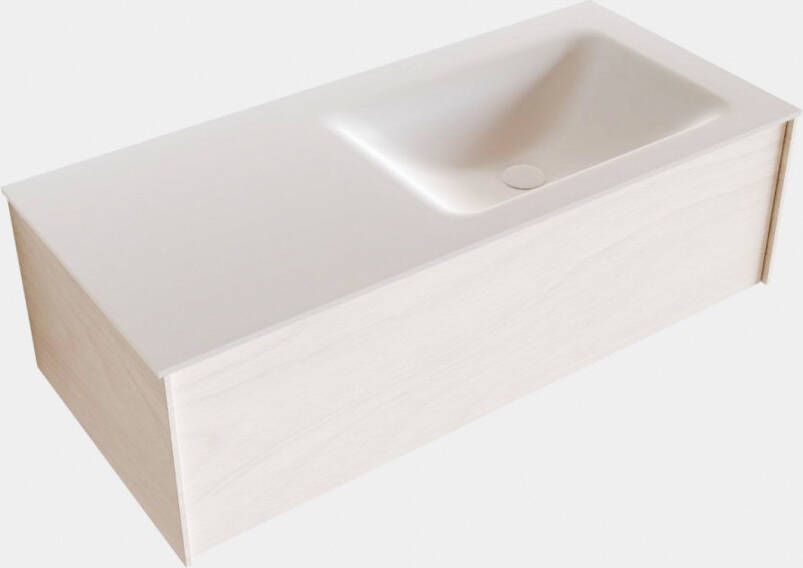 Boss & Wessing Badkamermeubel BWS Madrid Wit 100x45x30 cm Mat Witte Solid Surface Wastafel Rechts (0 kraangaten)