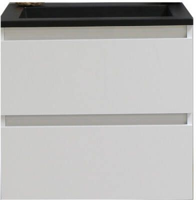 Boss & Wessing Badkamermeubel BWS Pepper Acryl Wastafel Mat Zwart Met Kraangat 60x55x46 cm Wit