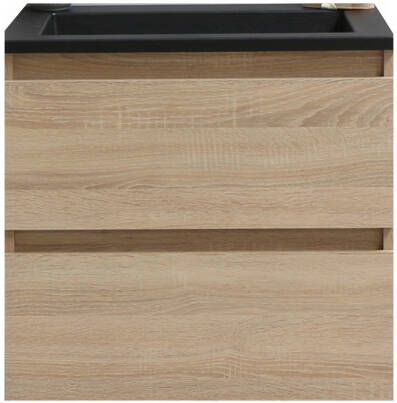Boss & Wessing Badkamermeubel BWS Pepper Acryl Wastafel Mat Zwart Zonder Kraangat 60x55x46 cm Eiken