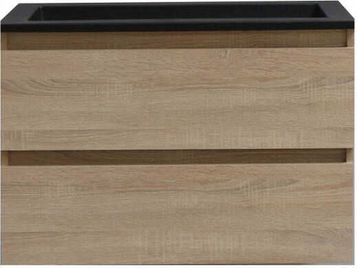 Boss & Wessing Badkamermeubel BWS Pepper Acryl Wastafel Mat Zwart Zonder Kraangat 80x55x46 cm Eiken - Foto 1