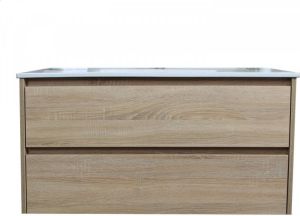 Boss & wessing Badkamermeubel BWS Pepper Wastafel Porselein Met Kraangat 100x55x46 cm Eiken
