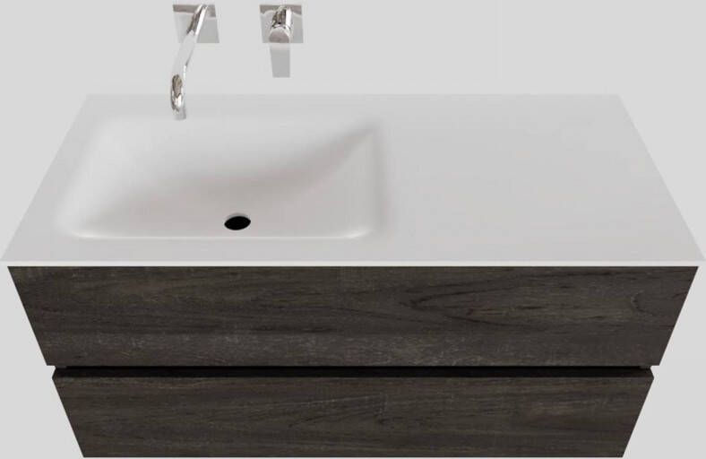 Boss & Wessing Badkamermeubel Solid Surface BWS Oslo 100x46 cm Links Wood Dark Brown (0 kraangaten)