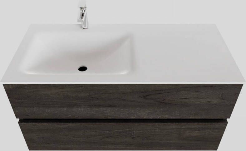 Boss & Wessing Badkamermeubel Solid Surface BWS Oslo 100x46 cm Links Wood Dark Brown (met 1 kraangat)