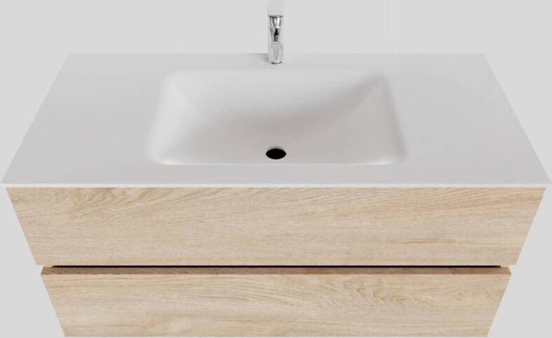 Boss & Wessing Badkamermeubel Solid Surface BWS Oslo 100x46 cm Midden Wood Washed Oak (met 1 kraangat)