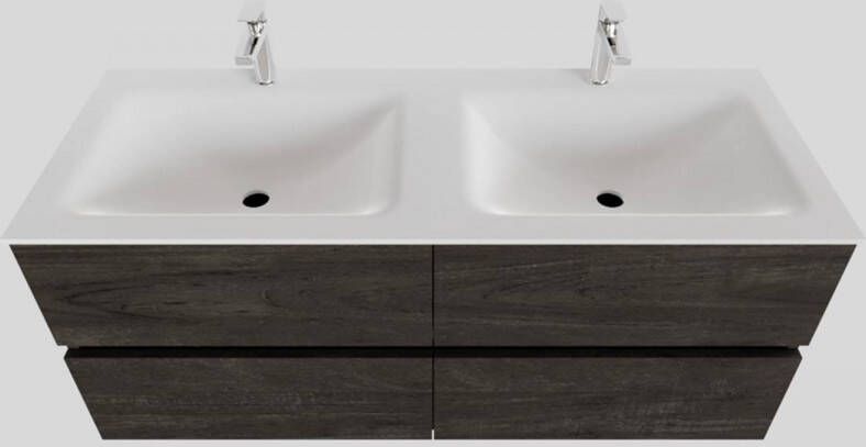 Boss & Wessing Badkamermeubel Solid Surface BWS Oslo 120x46 cm Dubbel Wood Dark Brown 4 Laden (2 kraangaten)