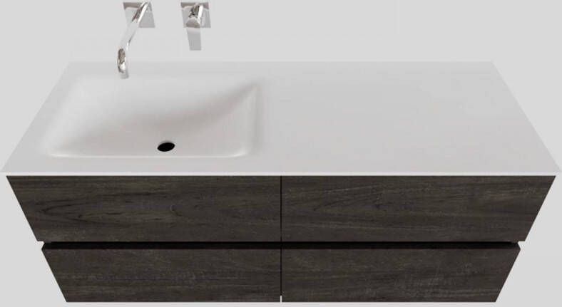 Boss & Wessing Badkamermeubel Solid Surface BWS Oslo 120x46 cm Links Wood Dark Brown 4 Laden (0 kraangaten)