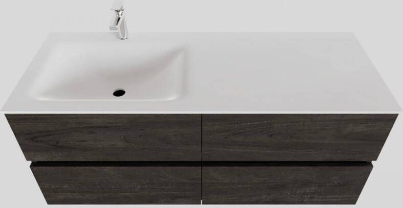 Boss & Wessing Badkamermeubel Solid Surface BWS Oslo 120x46 cm Links Wood Dark Brown 4 Laden (met 1 kraangat)