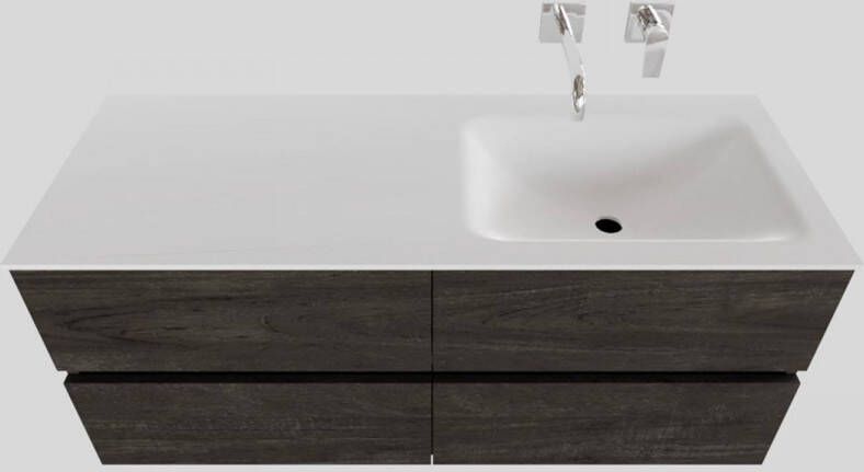 Boss & Wessing Badkamermeubel Solid Surface BWS Oslo 120x46 cm Rechts Wood Dark Brown 4 Laden (0 kraangaten)