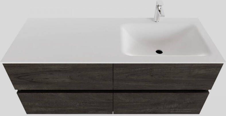 Boss & Wessing Badkamermeubel Solid Surface BWS Oslo 120x46 cm Rechts Wood Dark Brown 4 Laden (met 1 kraangat)