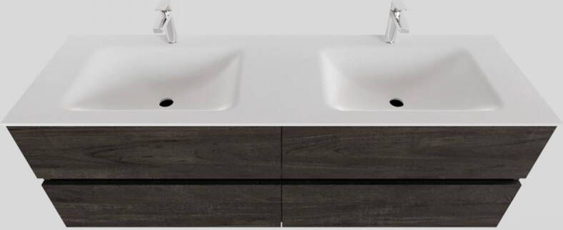 Boss & Wessing Badkamermeubel Solid Surface BWS Oslo 150x46 cm Dubbel Wood Dark Brown 4 Laden (2 kraangaten)