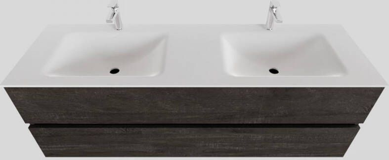 Boss & Wessing Badkamermeubel Solid Surface BWS Oslo 150x46 cm Dubbel Wood Dark Brown (2 kraangaten)