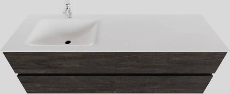 Boss & Wessing Badkamermeubel Solid Surface BWS Oslo 150x46 cm Links Wood Dark Brown 4 Laden (met 1 kraangat)