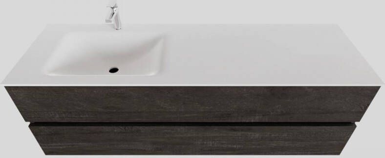 Boss & Wessing Badkamermeubel Solid Surface BWS Oslo 150x46 cm Links Wood Dark Brown (met 1 kraangat)