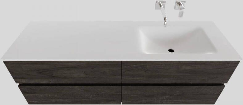 Boss & Wessing Badkamermeubel Solid Surface BWS Oslo 150x46 cm Rechts Wood Dark Brown 4 Laden (0 kraangaten)