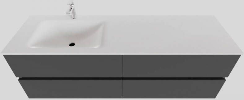 Boss & Wessing Badkamermeubel Solid Surface BWS Oslo 200x46 cm Mat Antraciet Wasbak Links (1 kraangat 4 lades)