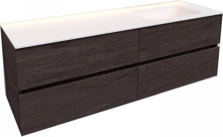 Boss & Wessing Badkamermeubel Solid Surface BWS Oslo 200x46 cm Wood Dark Brown Wasbak Rechts (0 kraangaten 4 lades)