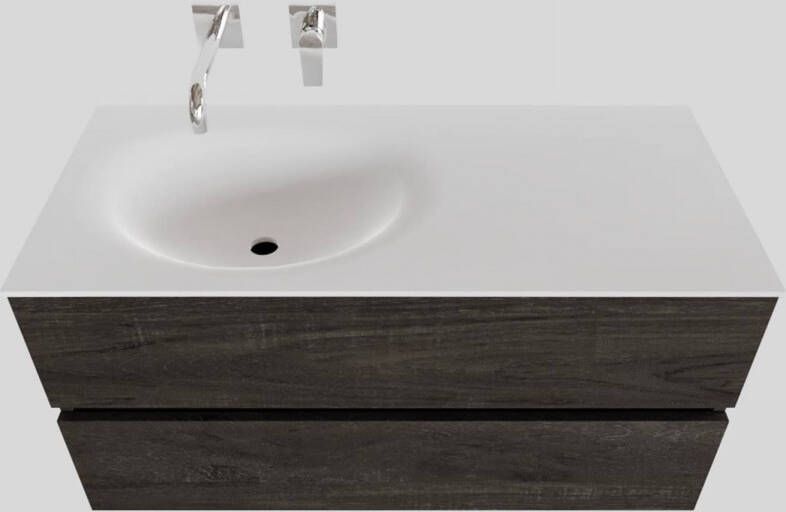 Boss & Wessing Badkamermeubel Solid Surface BWS Stockholm 100x46 cm Links Wood Dark Brown (0 kraangaten)