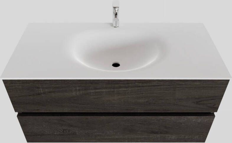 Boss & Wessing Badkamermeubel Solid Surface BWS Stockholm 100x46 cm Midden Wood Dark Brown (1 kraangat)