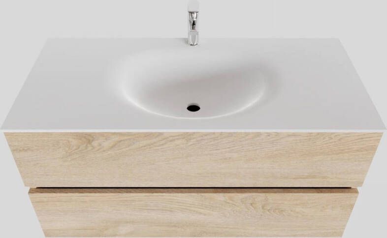 Boss & Wessing Badkamermeubel Solid Surface BWS Stockholm 100x46 cm Midden Wood Washed Oak (1 kraangat)