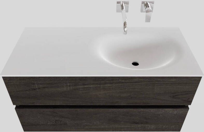 Boss & Wessing Badkamermeubel Solid Surface BWS Stockholm 100x46 cm Rechts Wood Dark Brown (0 kraangaten)