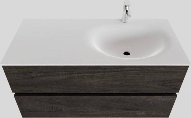 Boss & Wessing Badkamermeubel Solid Surface BWS Stockholm 100x46 cm Rechts Wood Dark Brown (1 kraangat)