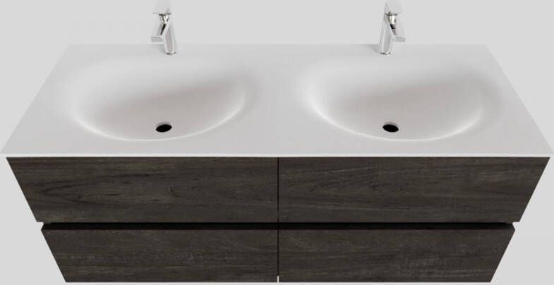 Boss & Wessing Badkamermeubel Solid Surface BWS Stockholm 120x46 cm Dubbel Wood Dark Brown 4 Laden (2 kraangaten)