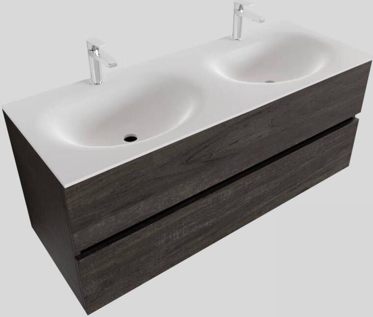 Boss & Wessing Badkamermeubel Solid Surface BWS Stockholm 120x46 cm Dubbel Wood Dark Brown (met 2 kraangaten)