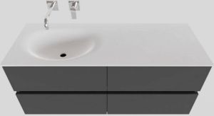 Boss & Wessing Badkamermeubel Solid Surface BWS Stockholm 120x46 cm Links Mat Antraciet 4 Laden (zonder kraangaten)