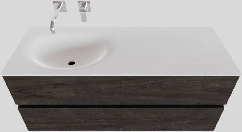 Boss & Wessing Badkamermeubel Solid Surface BWS Stockholm 120x46 cm Links Wood Dark Brown 4 Laden (0 kraangaten)