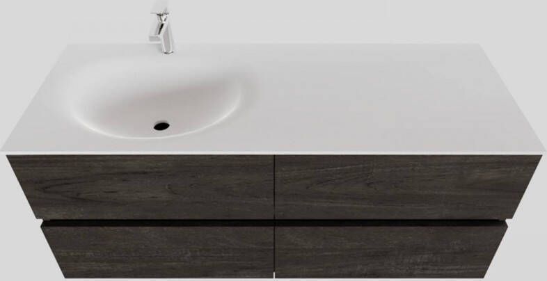 Boss & Wessing Badkamermeubel Solid Surface BWS Stockholm 120x46 cm Links Wood Dark Brown 4 Laden (met 1 kraangat)