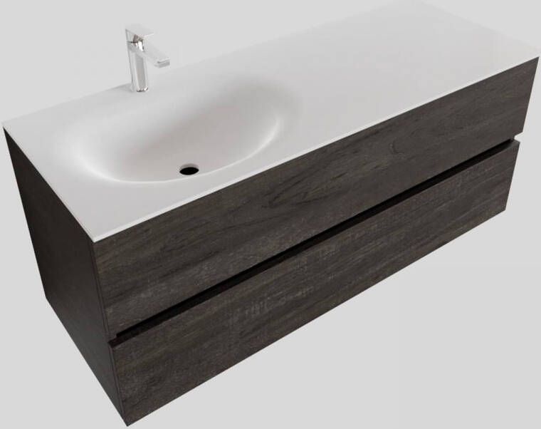 Boss & Wessing Badkamermeubel Solid Surface BWS Stockholm 120x46 cm Links Wood Dark Brown (met 1 kraangat)