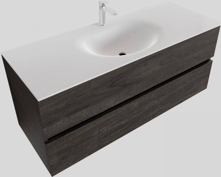 Boss & Wessing Badkamermeubel Solid Surface BWS Stockholm 120x46 cm Midden Wood Dark Brown (met 1 kraangat)