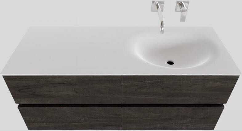 Boss & Wessing Badkamermeubel Solid Surface BWS Stockholm 120x46 cm Rechts Wood Dark Brown 4 Laden (0 kraangaten)