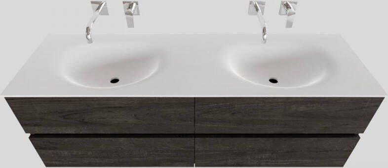 Boss & Wessing Badkamermeubel Solid Surface BWS Stockholm 150x46 cm Dubbel Wood Dark Brown 4 Laden (0 kraangaten)